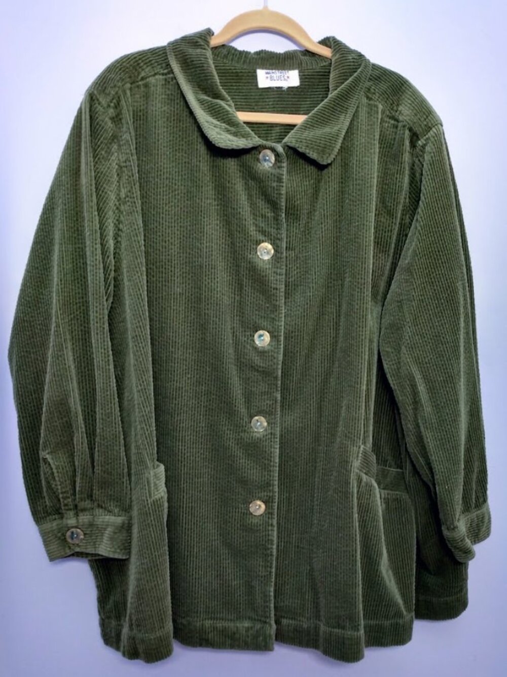Vintage Mainstreet Blues Corduroy Shacket Shirt 3X Gathered Back Green Outdoor